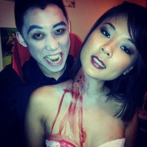 2012:  This year I was a vampire and she was my victim.  If you are ever a vampire, make sure to draw the widows peak into your hairline!